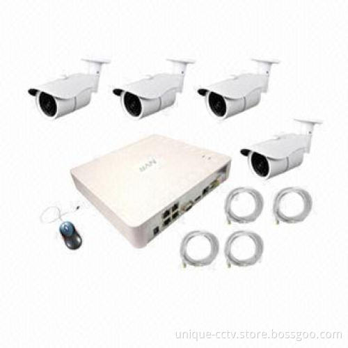 Onvif 4CH 720P CCTV NVR Kit H.264 with 4pcs HD Wired CCTV IP Cameras